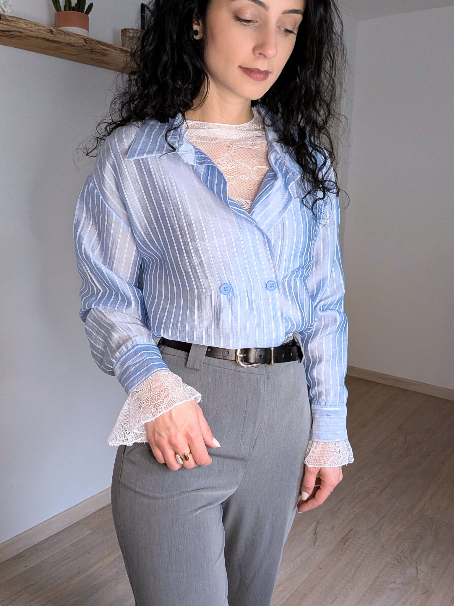 Top dentelle manches longues - Eos blanc