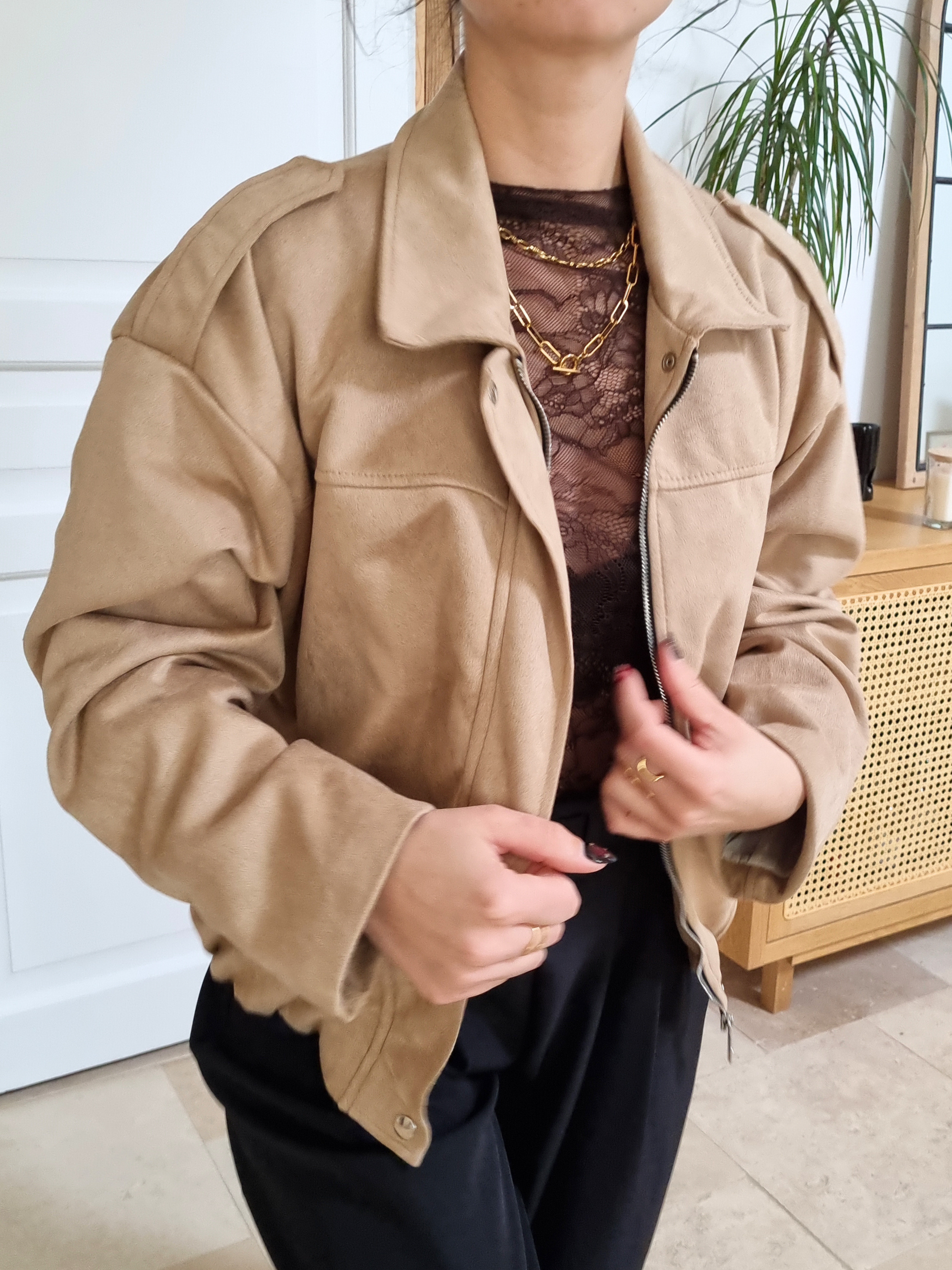 Veste bomber Gabrielle oversize en suède - beige