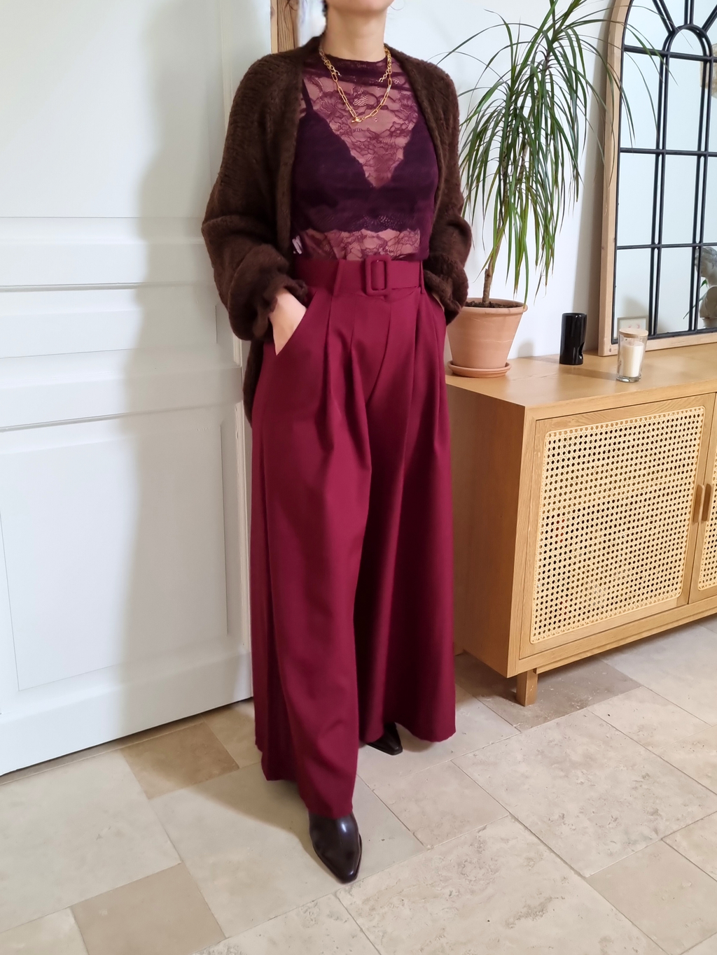 Pantalon palazzo Louise bordeaux
