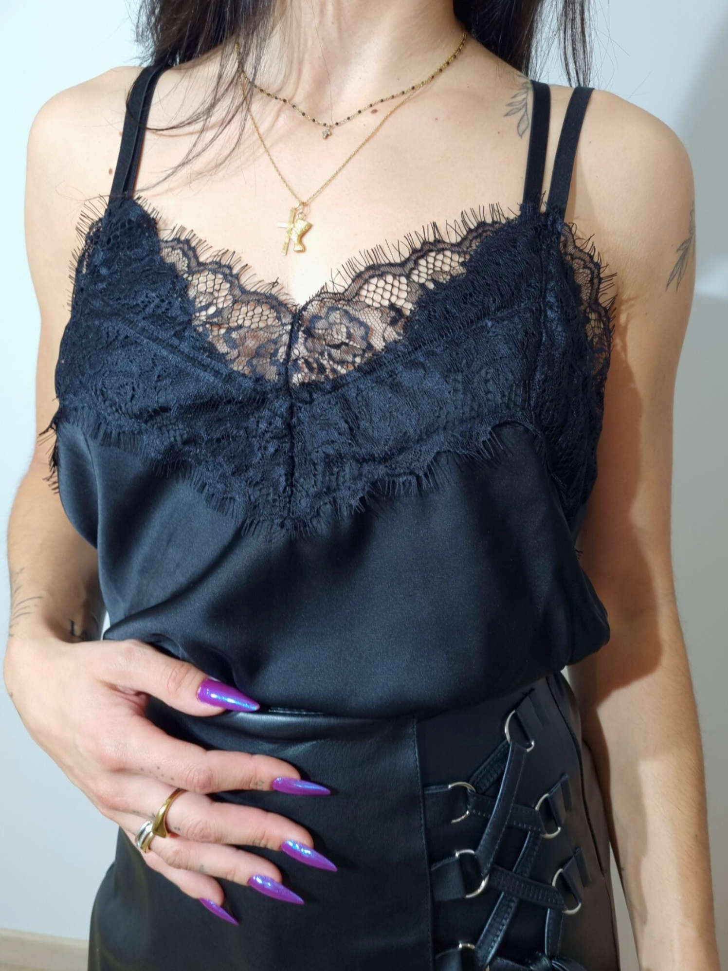 Top fluide à dentelle et bretelles réglables Maison Sélène - taille unique 36-40, made in Italy