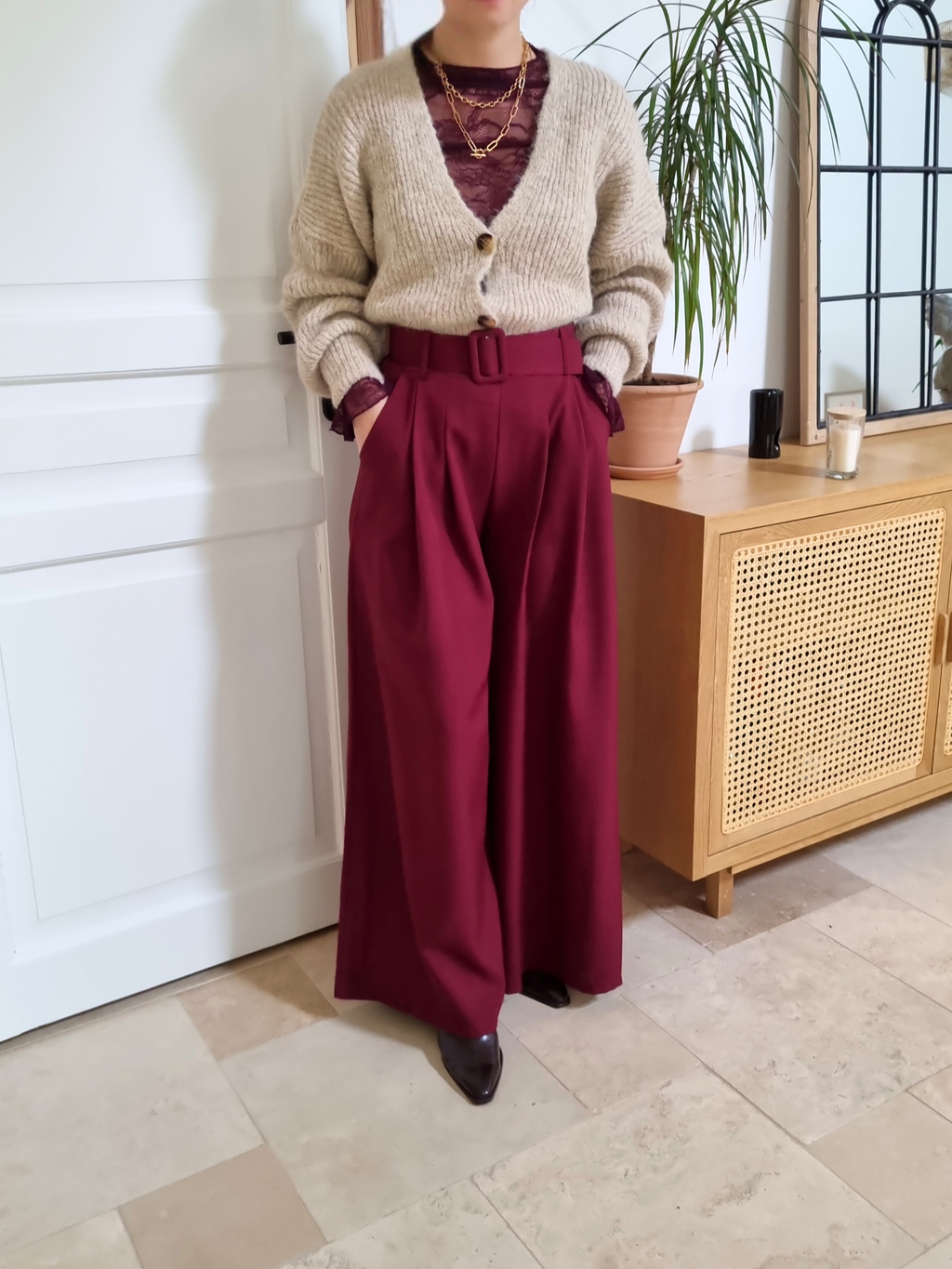 Pantalon palazzo Louise bordeaux