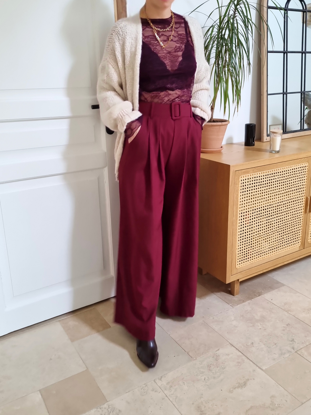 Pantalon palazzo Louise bordeaux