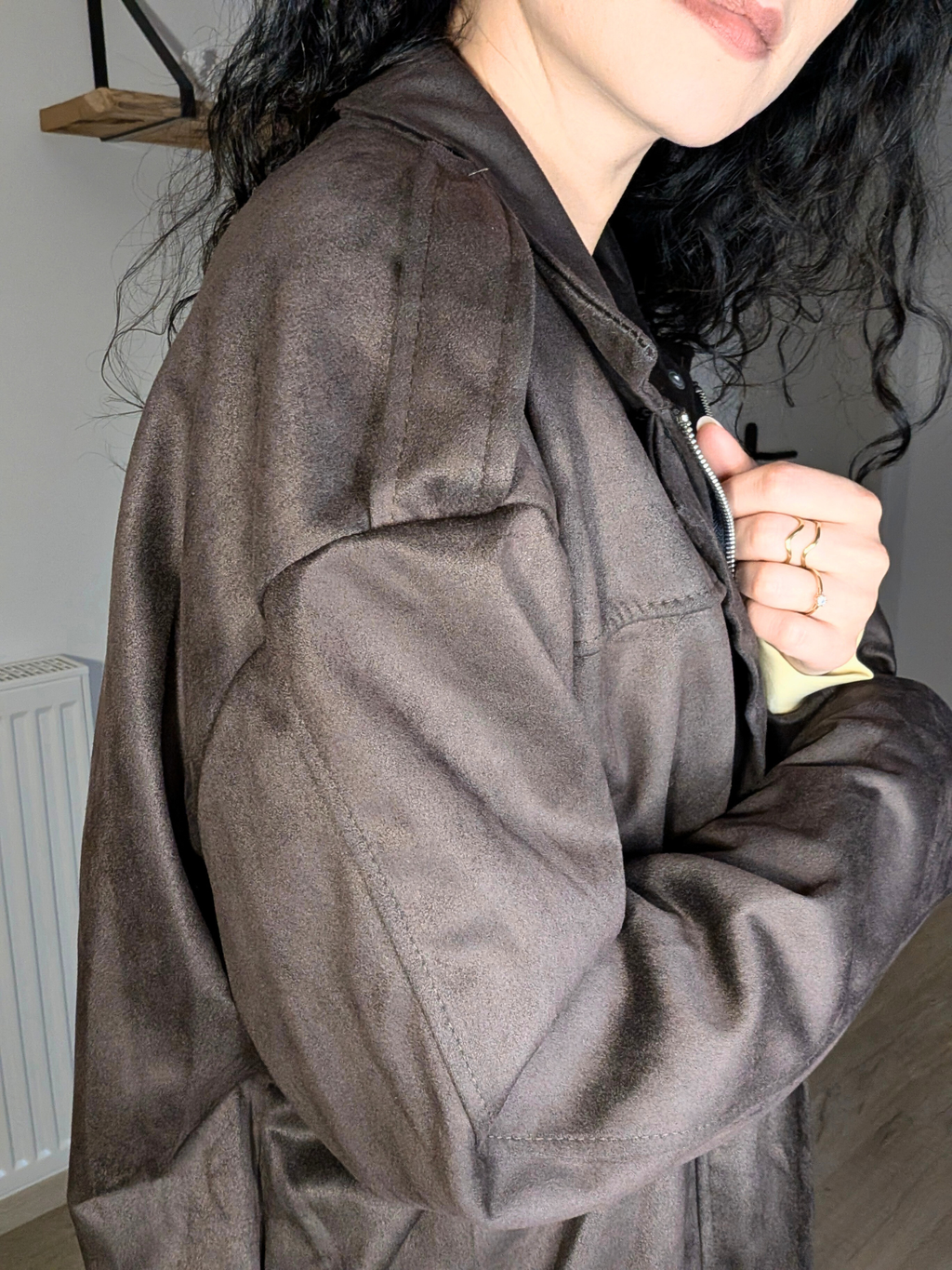 Veste bomber Gabrielle oversize en suède - chocolat