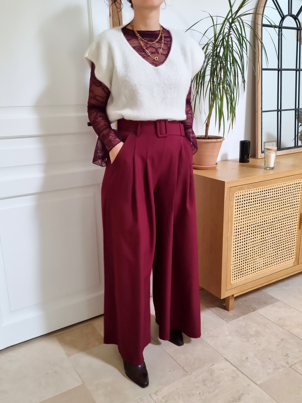 Pantalon palazzo Louise bordeaux