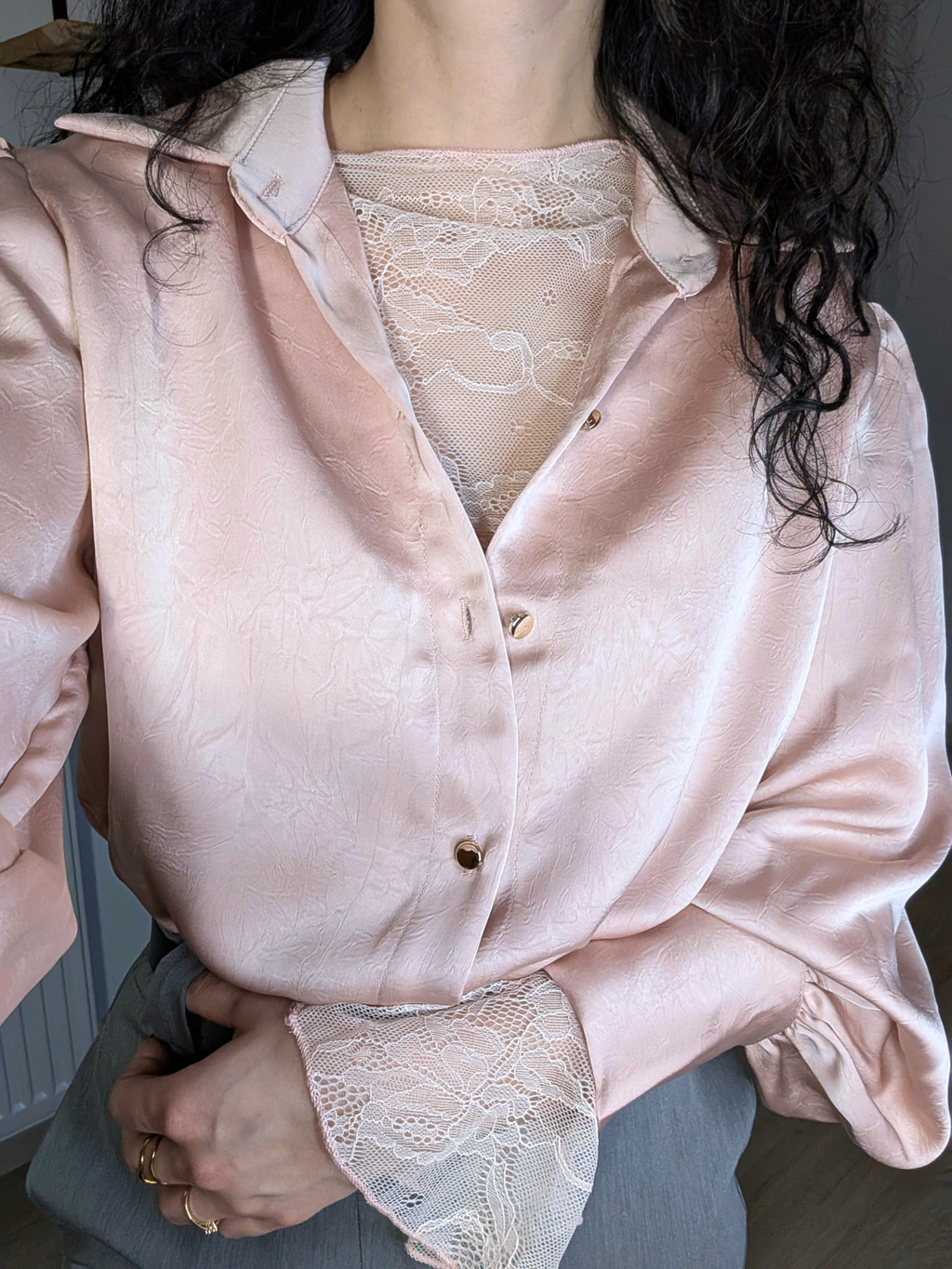 Top dentelle manches longues - Eos rose clair