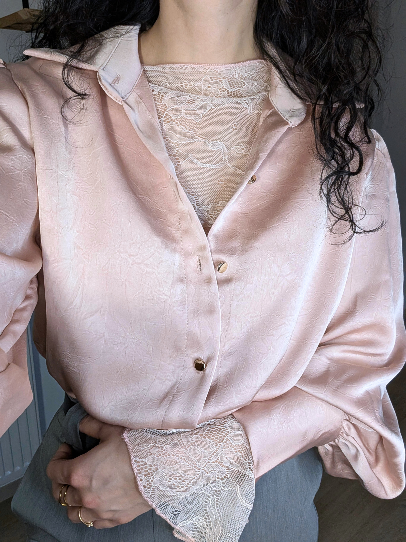 Top dentelle manches longues - Eos rose clair