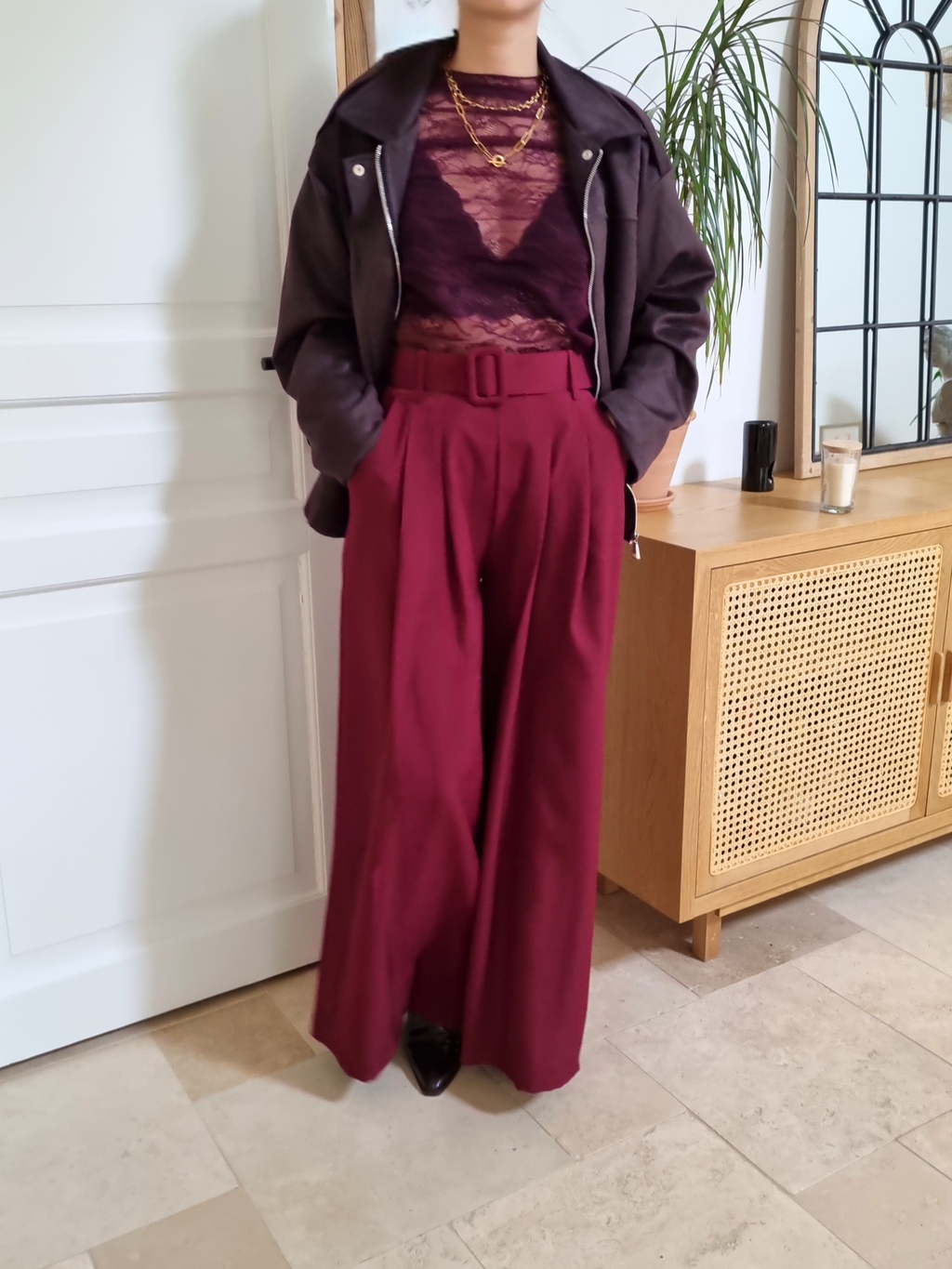 Pantalon palazzo Louise bordeaux