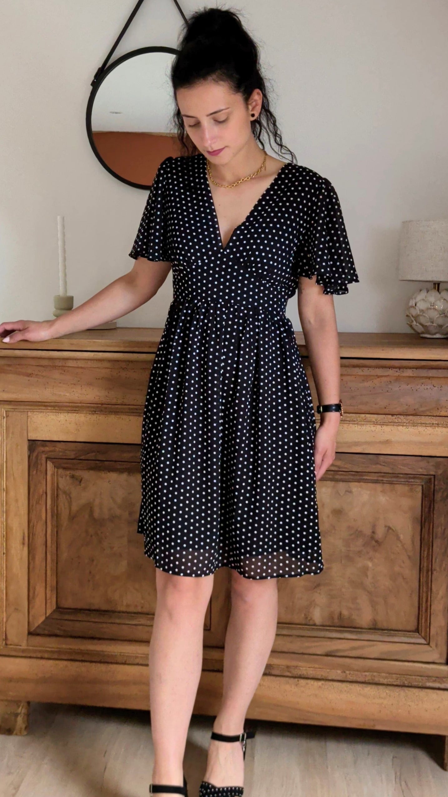 Robe à pois noir et blanc - Mia
