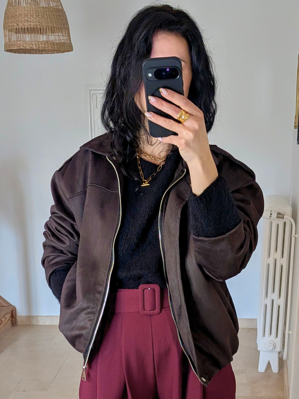 Veste bomber Gabrielle oversize en suède - chocolat