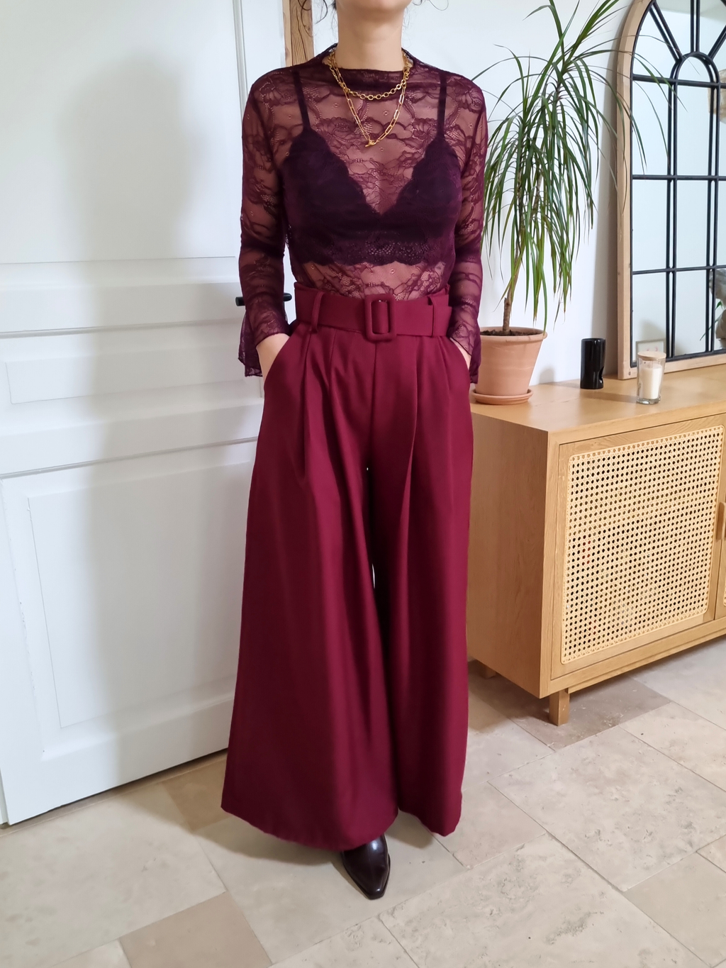 Pantalon palazzo Louise bordeaux