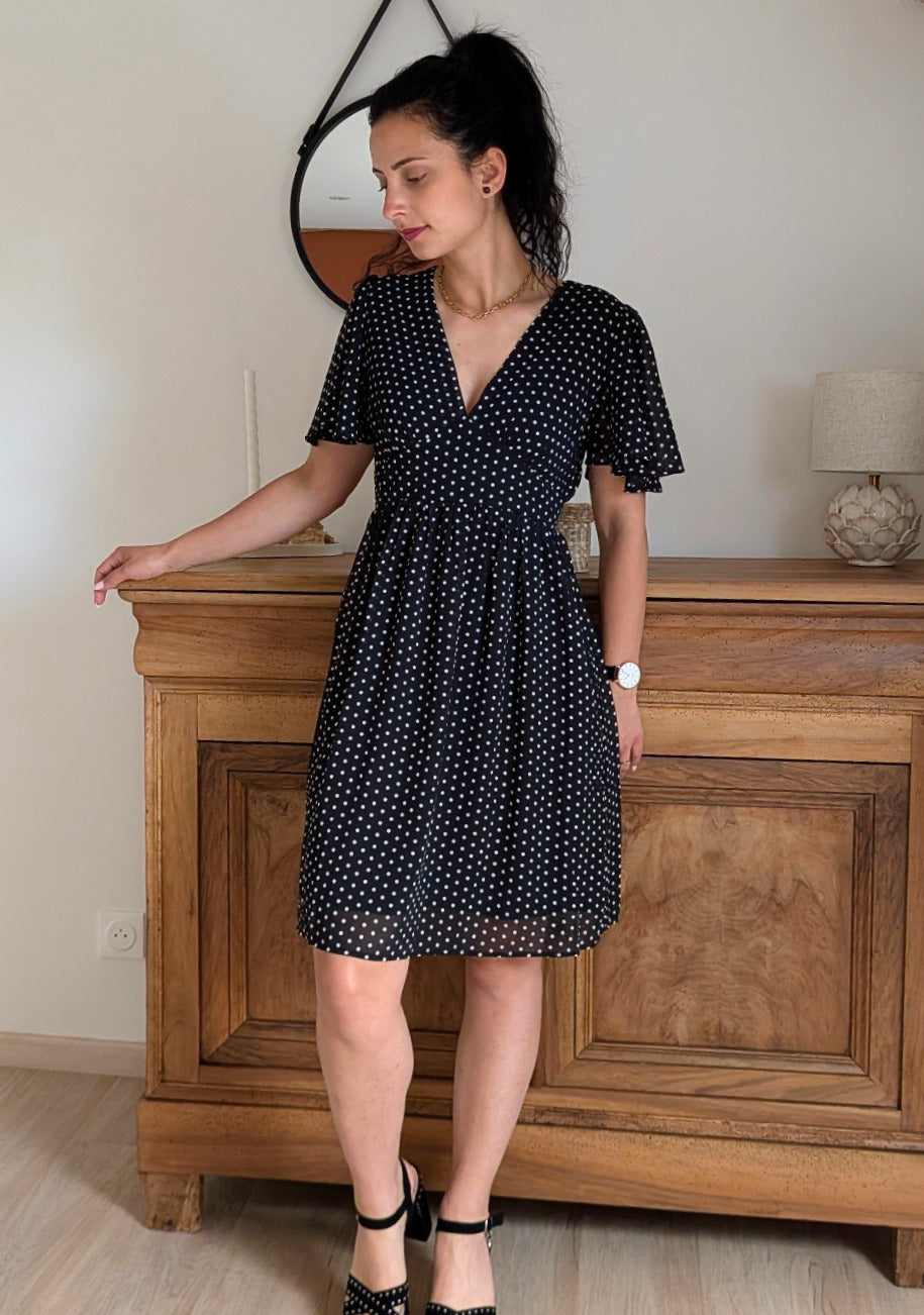 Robe à pois noir et blanc - Mia