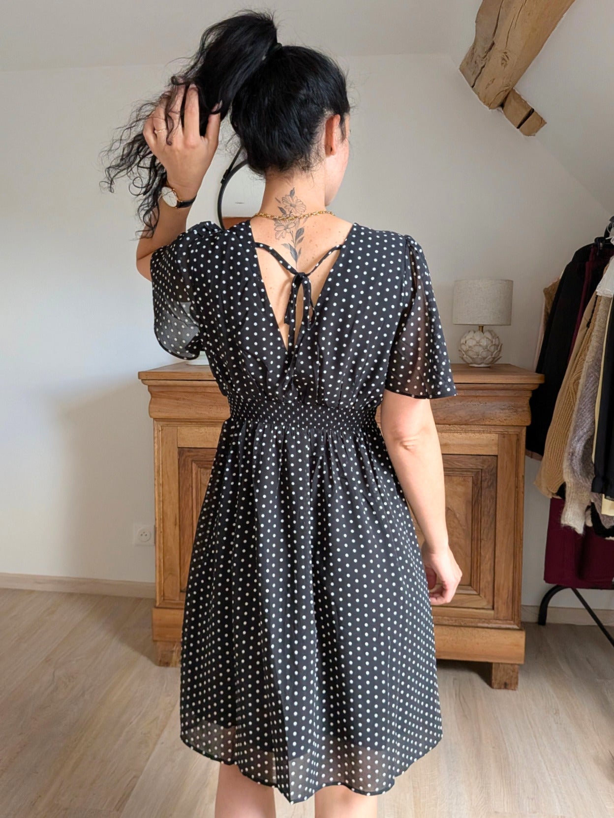 Robe à pois noir et blanc - Mia