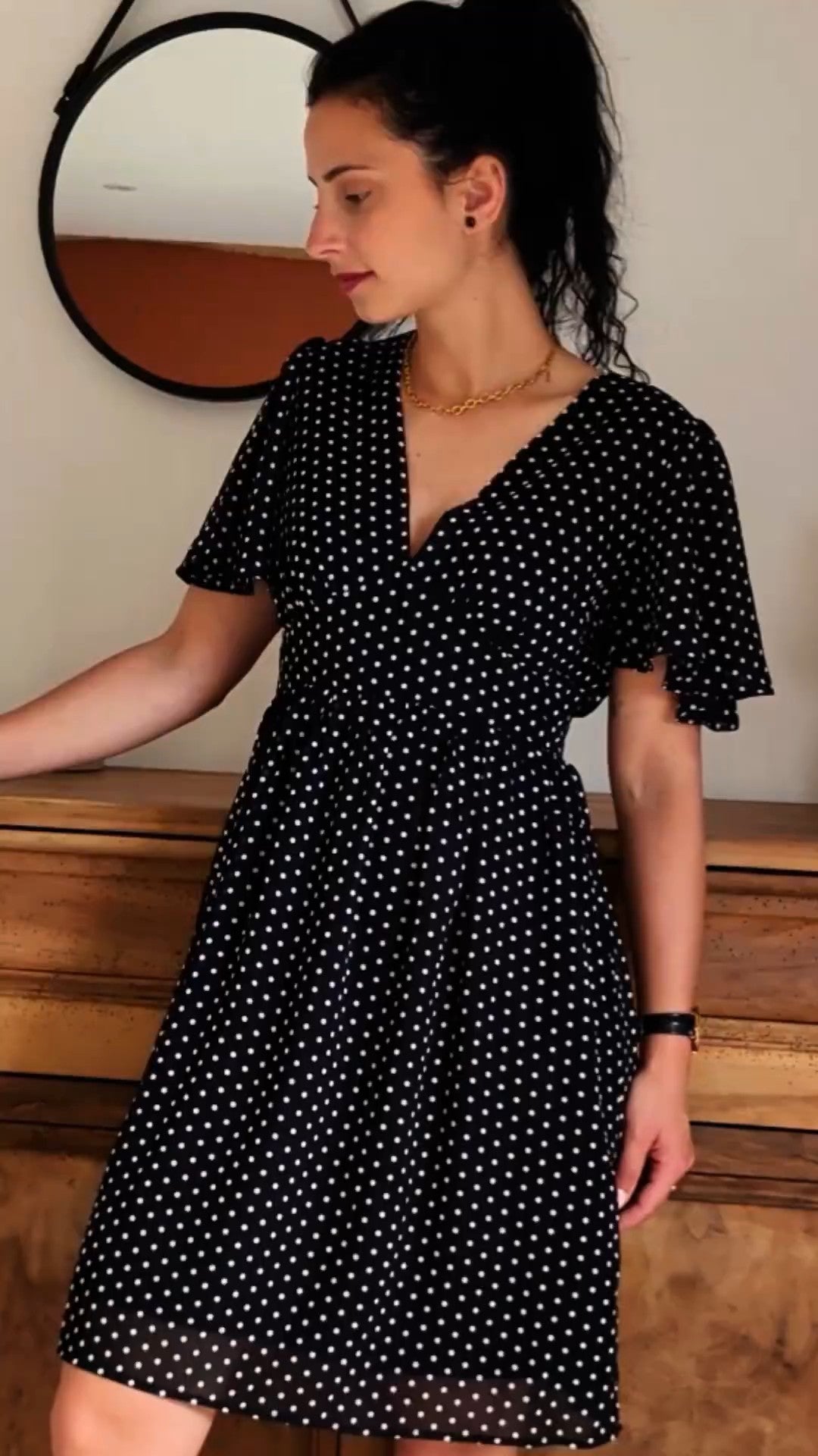 Robe à pois noir et blanc - Mia